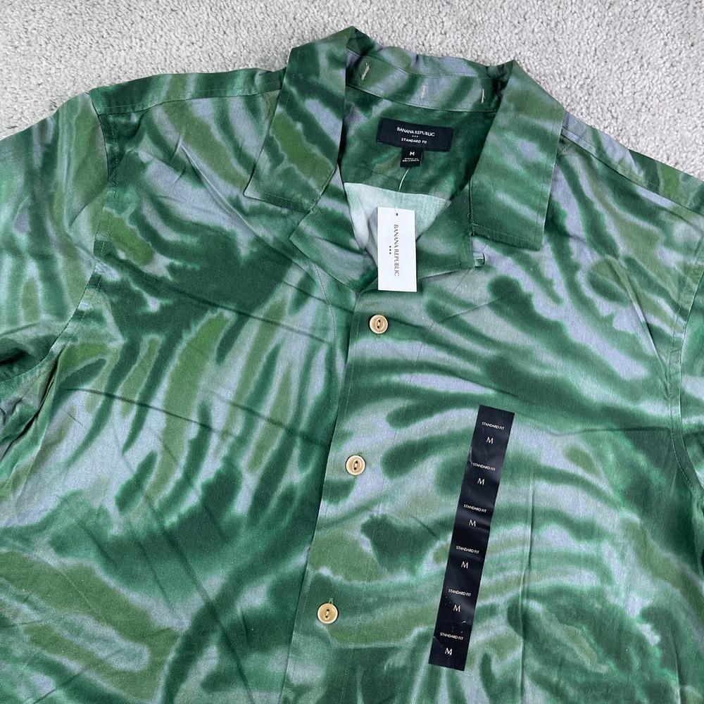 NEW Banana Republic Shirt Mens Medium Green Tie Dye Botanica Camp Loop Collar